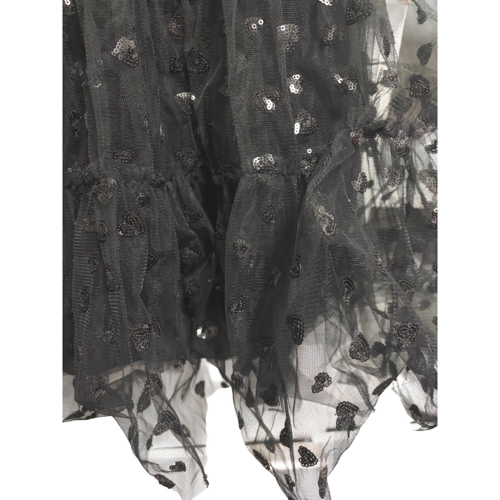 Anthropologie Geisha Designs Mini Dress Black Heart Sequin Tulle Velvet Bows 6 - Picture 7 of 10